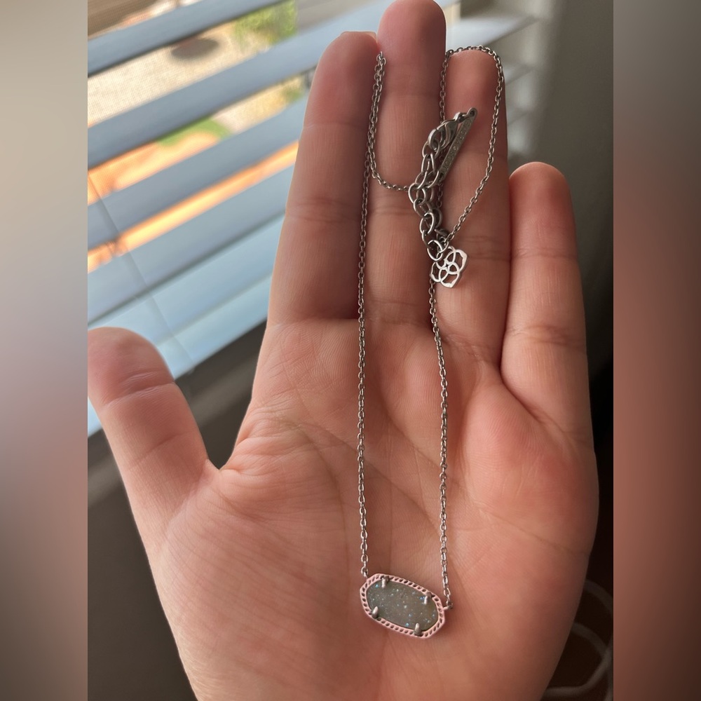 Kendra Scott Silver Necklace with light silvery white stone Pendant